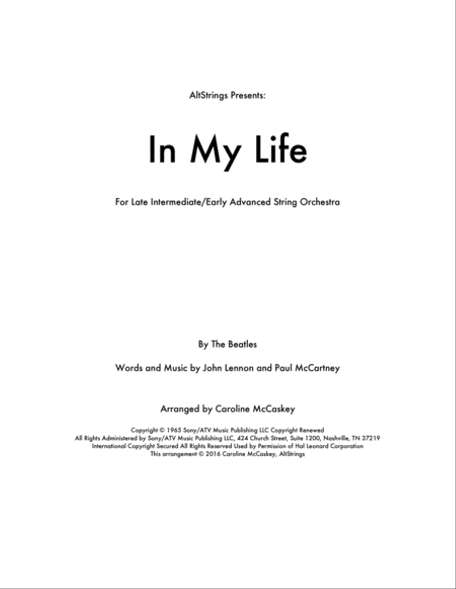 In My Life In My Life String Orchestra scores gallery preview page 1