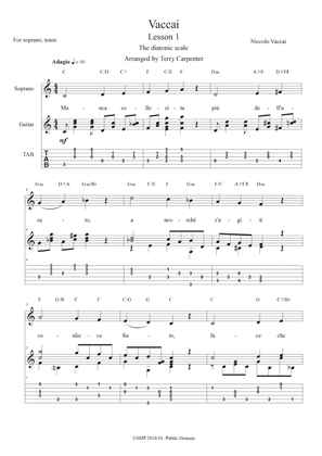 Vaccai - Lesson 1 Diatonic scale for soprano or tenor voice and guitar