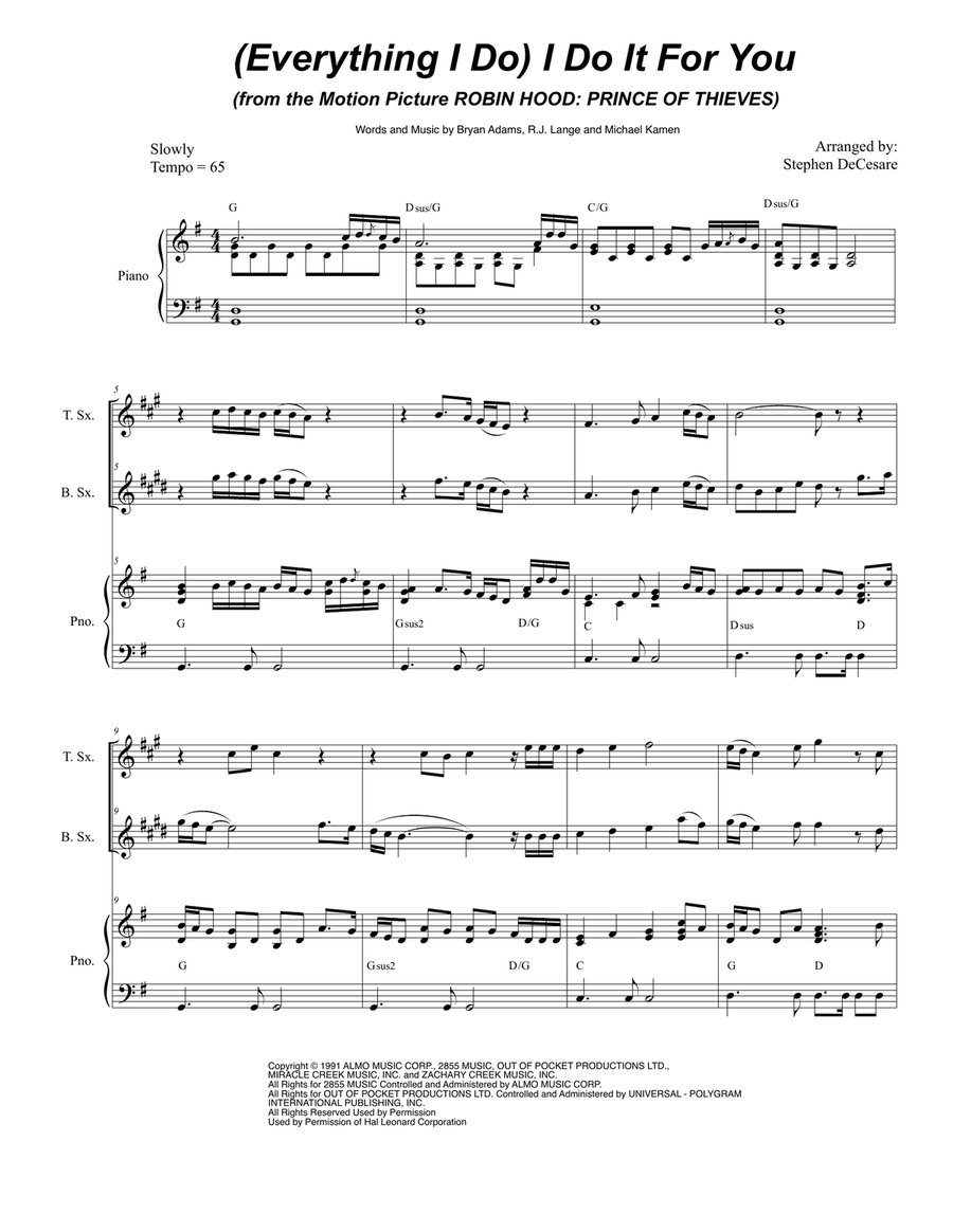 (Everything I Do) I Do It For You Saxophone Quartet scores gallery preview page 1