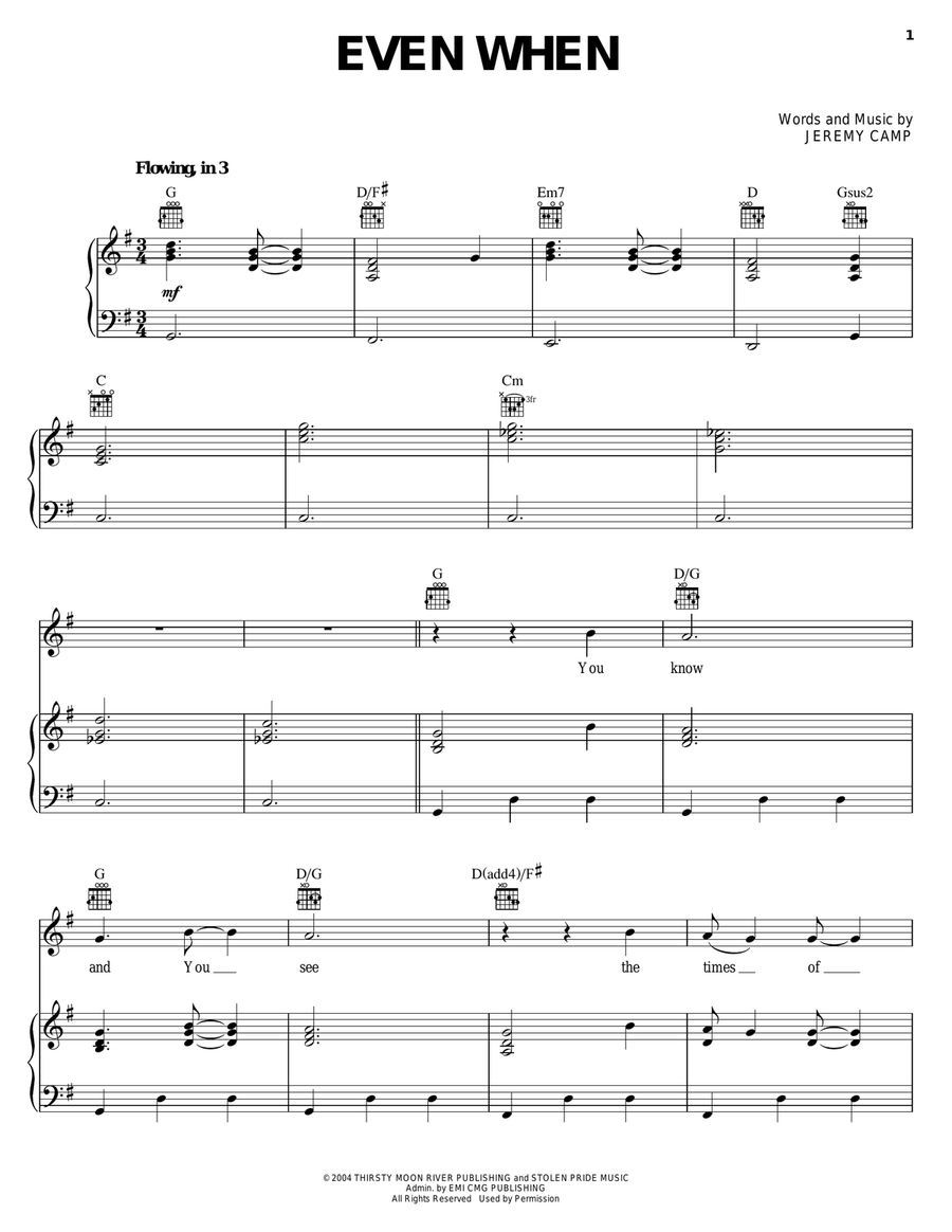 Even When Piano, Vocal, Guitar scores gallery preview page 1
