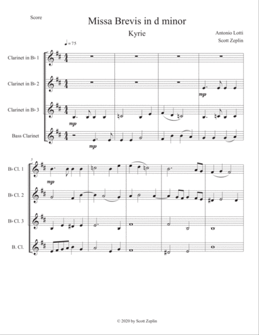 Missa Brevis in d minor Woodwind Quartet scores gallery preview page 2