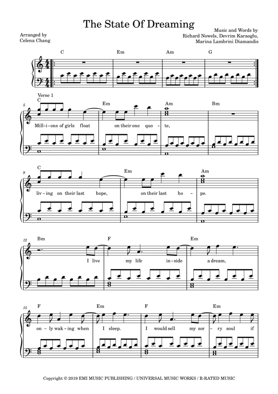 The State Of Dreaming Piano Solo scores gallery preview page 1