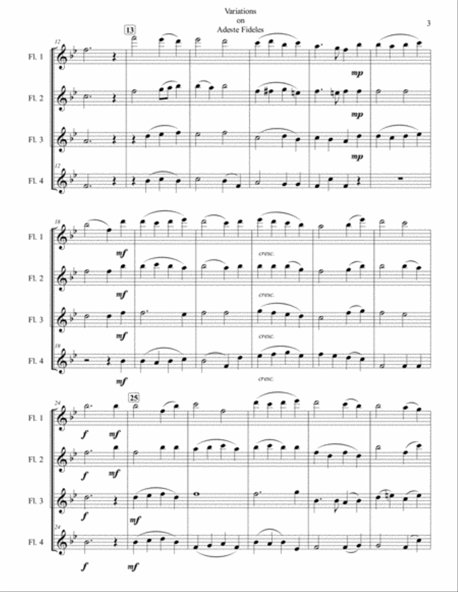 Variations on Adeste Fideles for Flute Quartet Flute Quartet scores gallery preview page 3