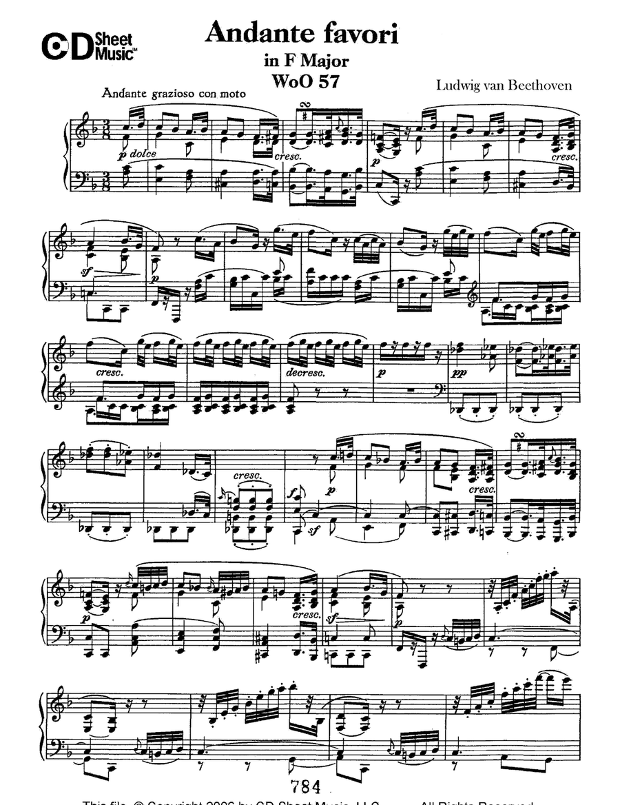 Andante Favori in F Major, WoO 57 Piano Solo scores gallery preview page 1