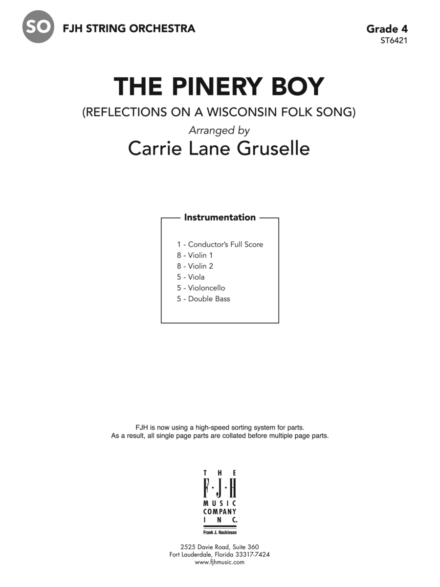 The Pinery Boy: Score