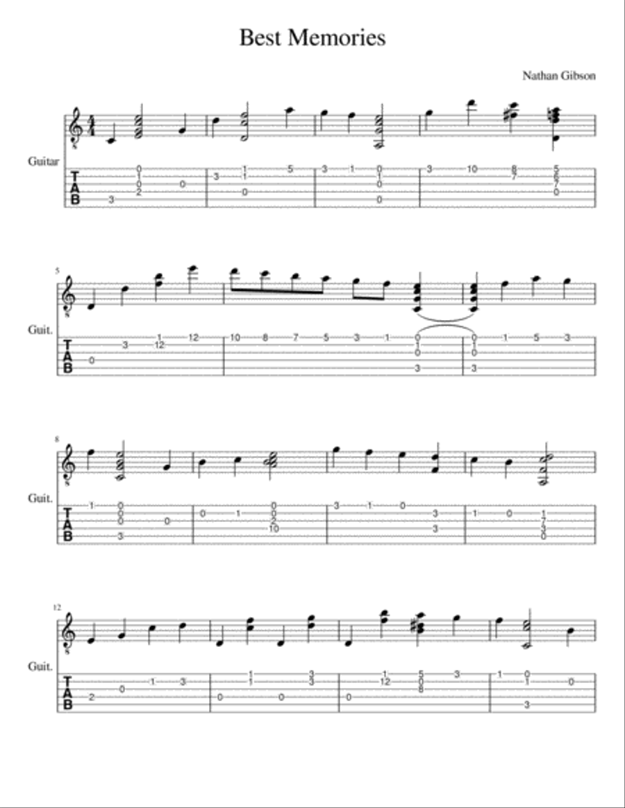 Best Memories Best Memories Guitar Tablature scores gallery preview page 1