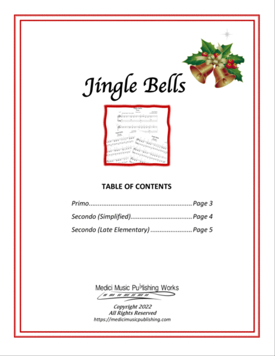 Jingle Bells Duet or Solo Easy Piano scores gallery preview page 2
