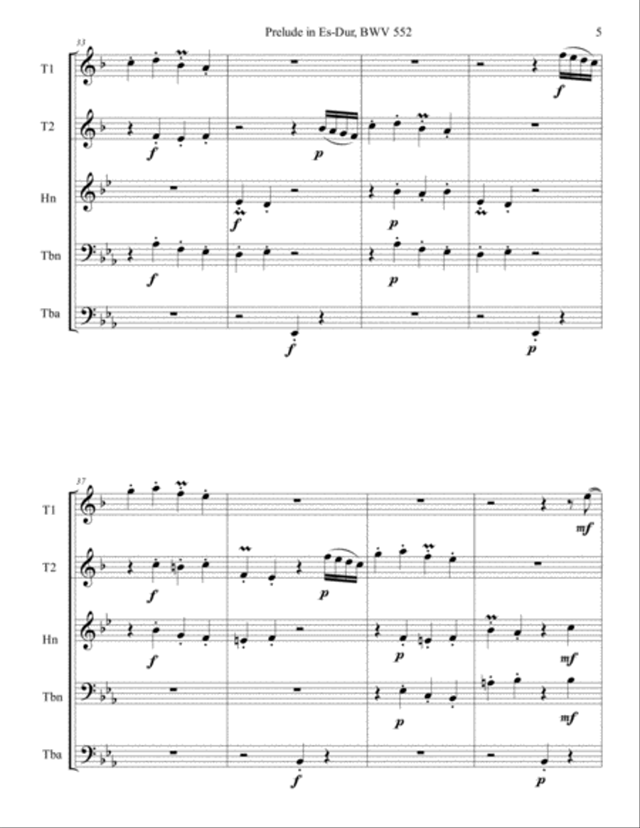 Bach's Prelude and Fugue in E-Flat, BWV 552 Brass Ensemble scores gallery preview page 5