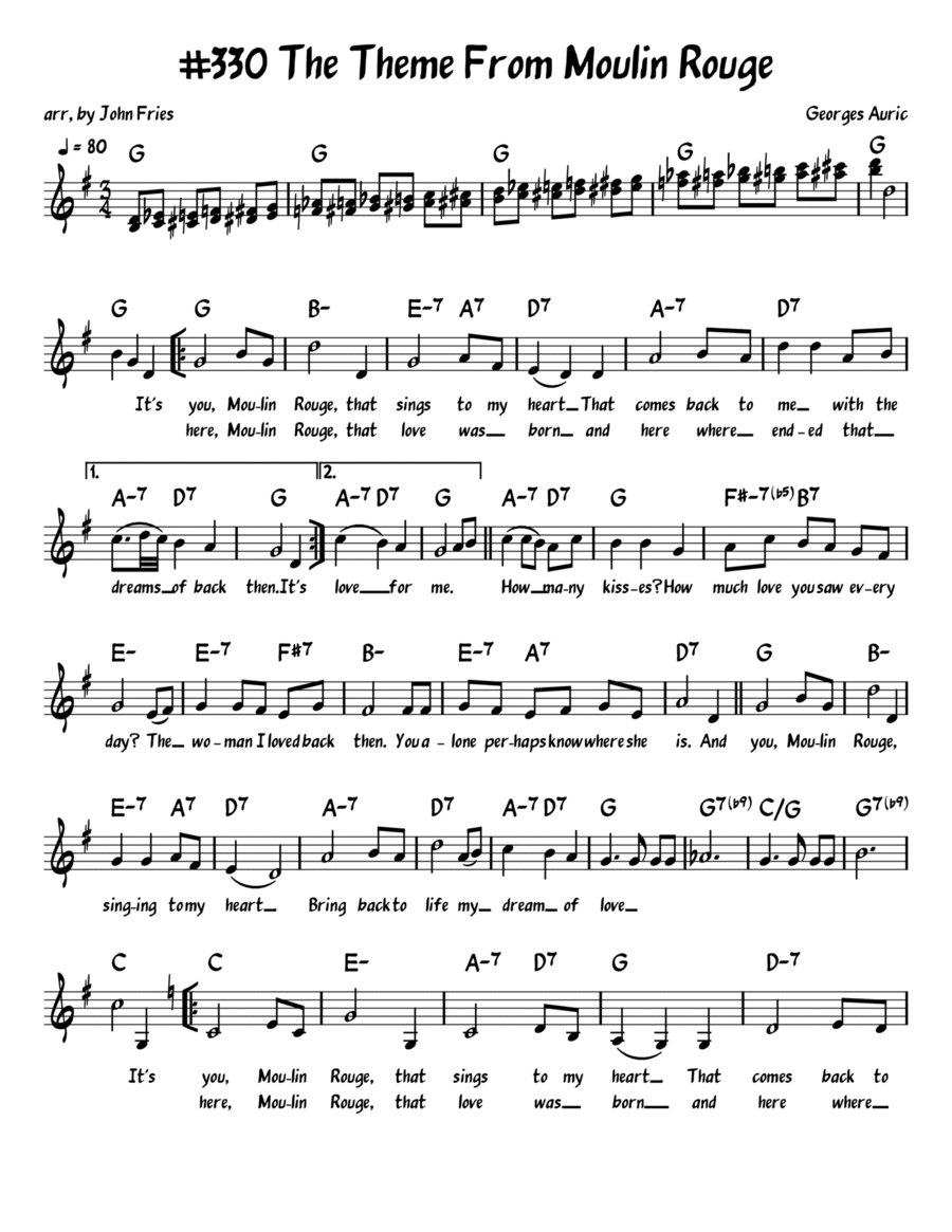 Where Is Your Heart (the Song From Moulin Rouge) Piano, Vocal, Guitar scores gallery preview page 1