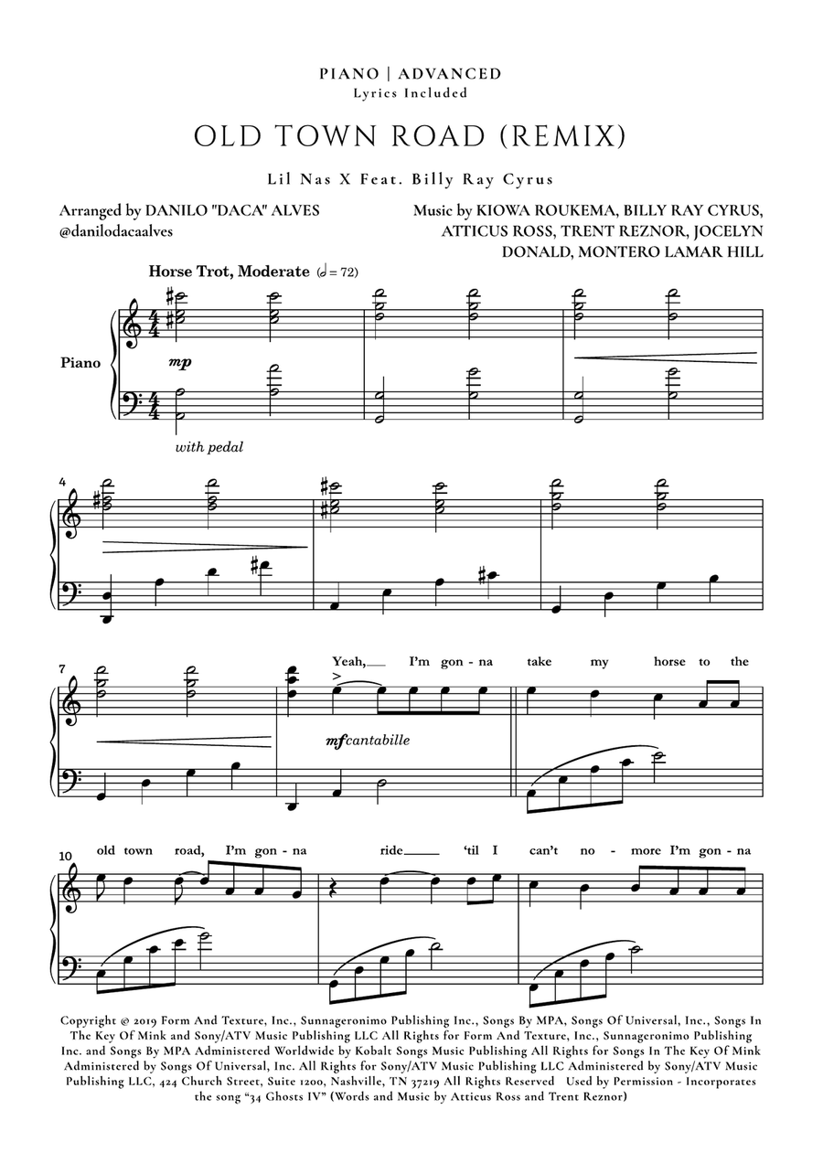 Old Town Road (remix) Piano Solo scores gallery preview page 1