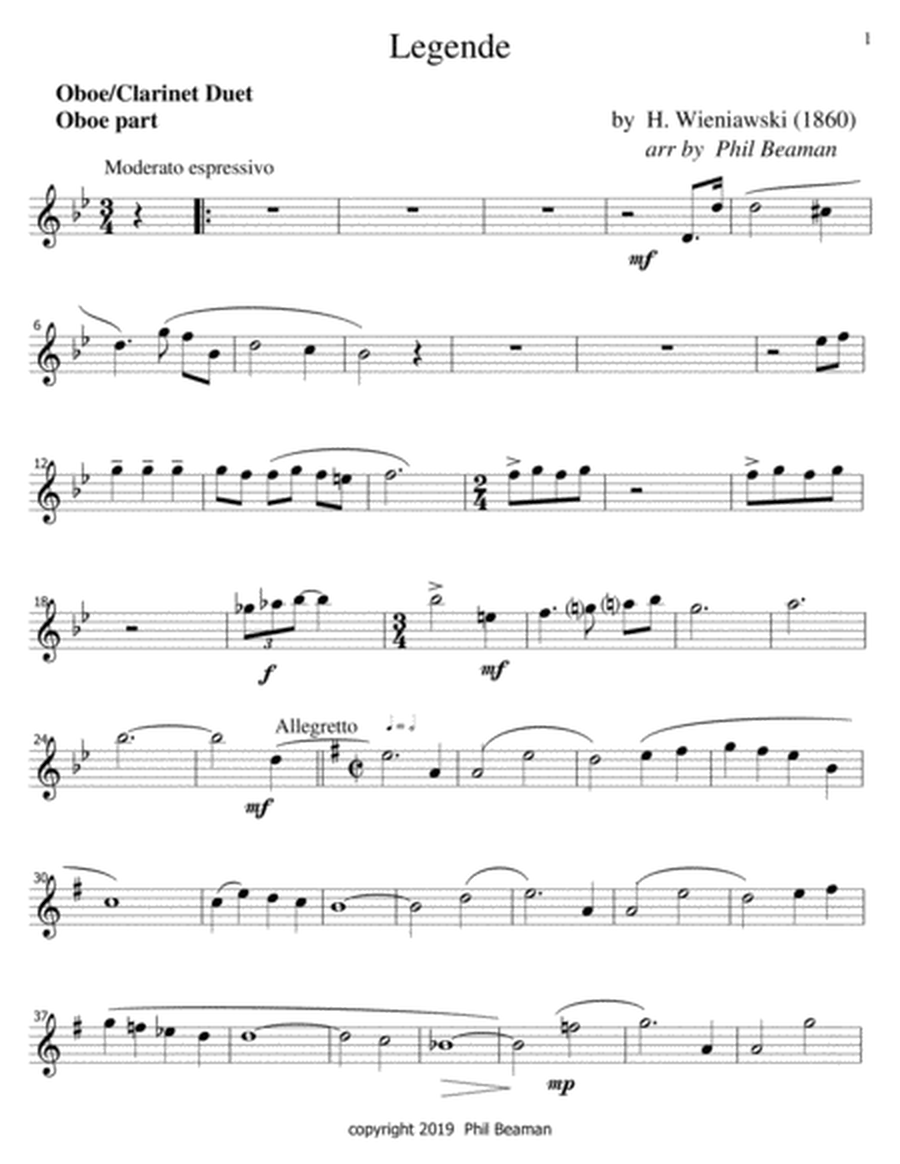 Legende-Wieniawski-Oboe/Clarinet duet image number null
