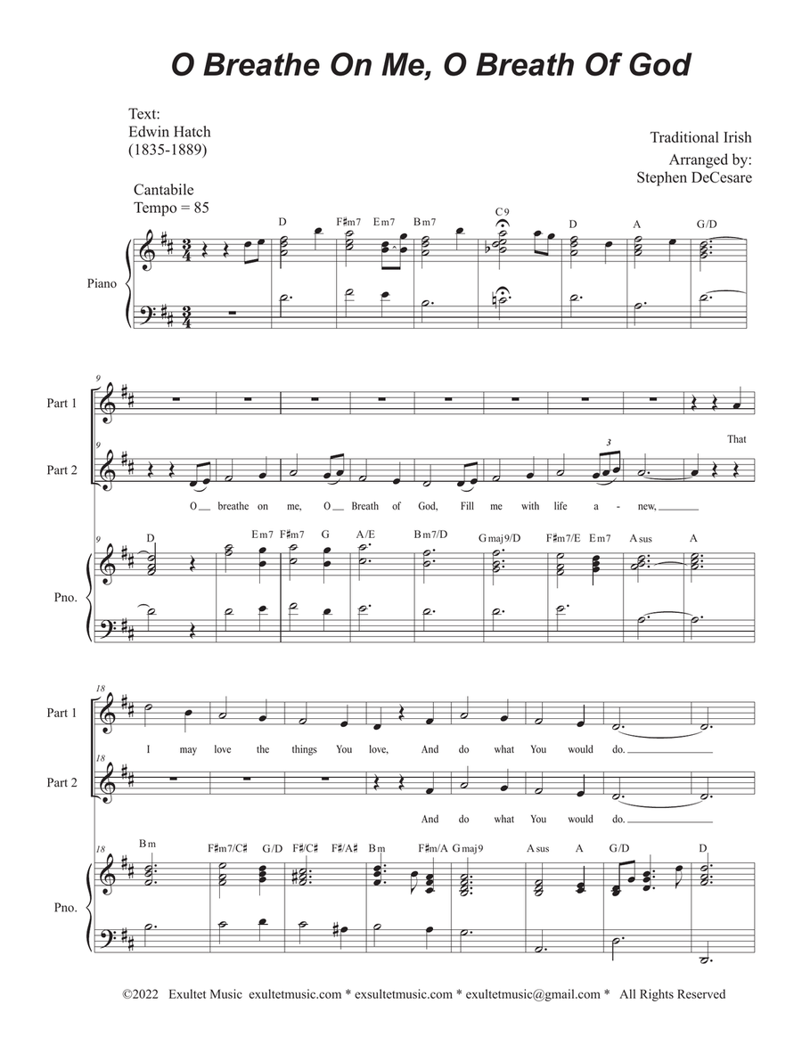 O Breathe On Me, O Breath Of God (2-part choir) 2-Part scores gallery preview page 1