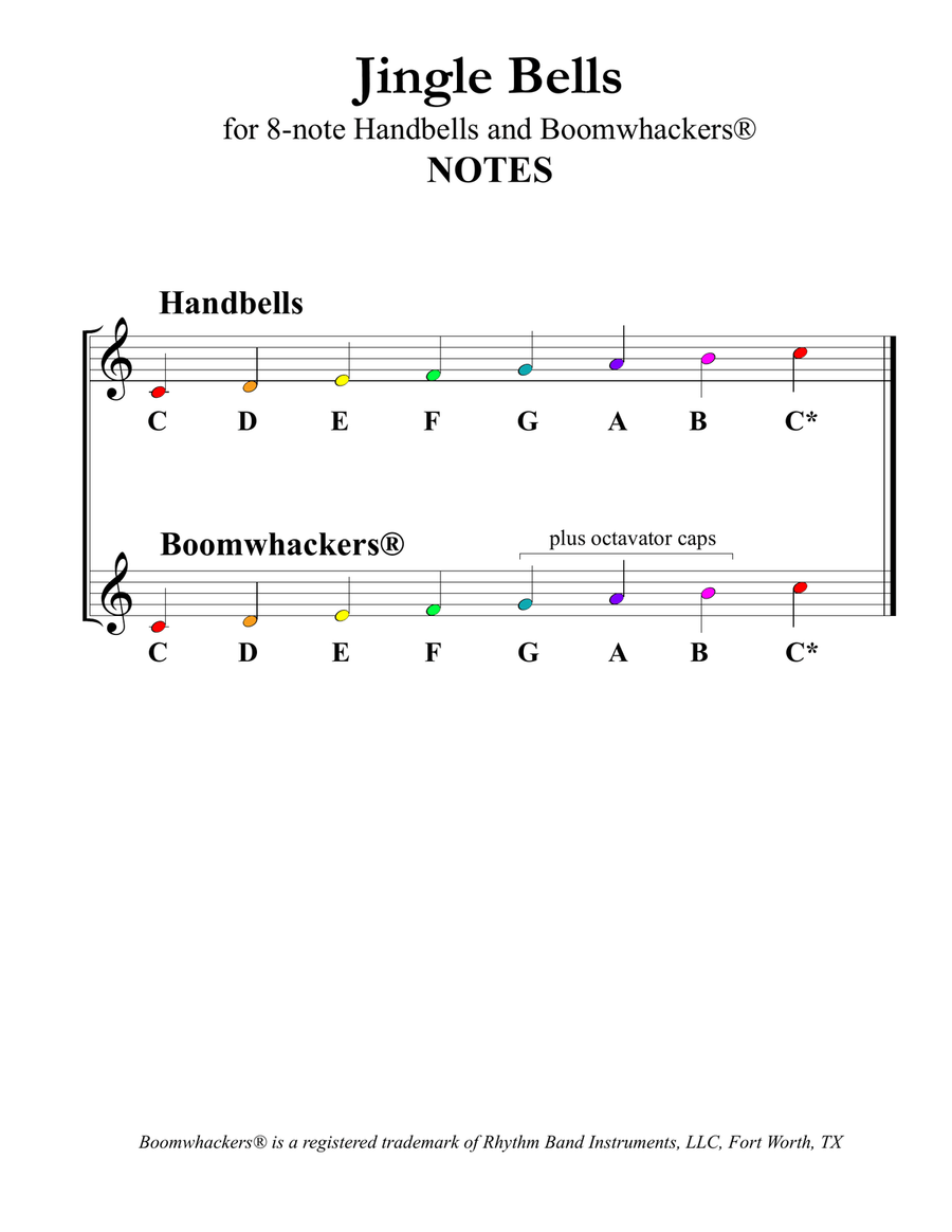 Jingle Bells (for 8-note Bells and Boomwhackers with Color Coded Notes) Handbell Choir scores gallery preview page 4