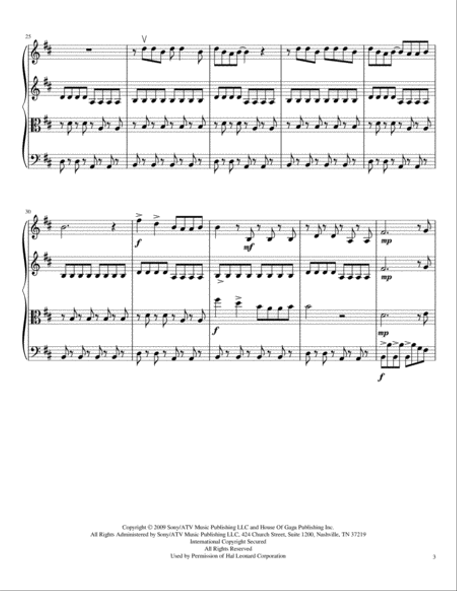 Bad Romance Bad Romance String Quartet scores gallery preview page 4