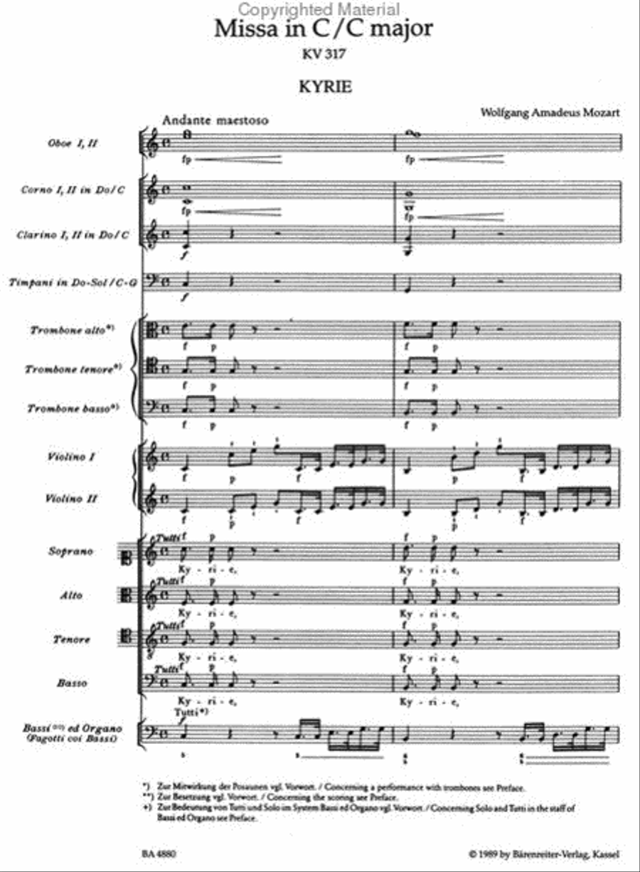 Missa C major, KV 317 'Coronation Mass' 4-Part scores gallery preview page 2