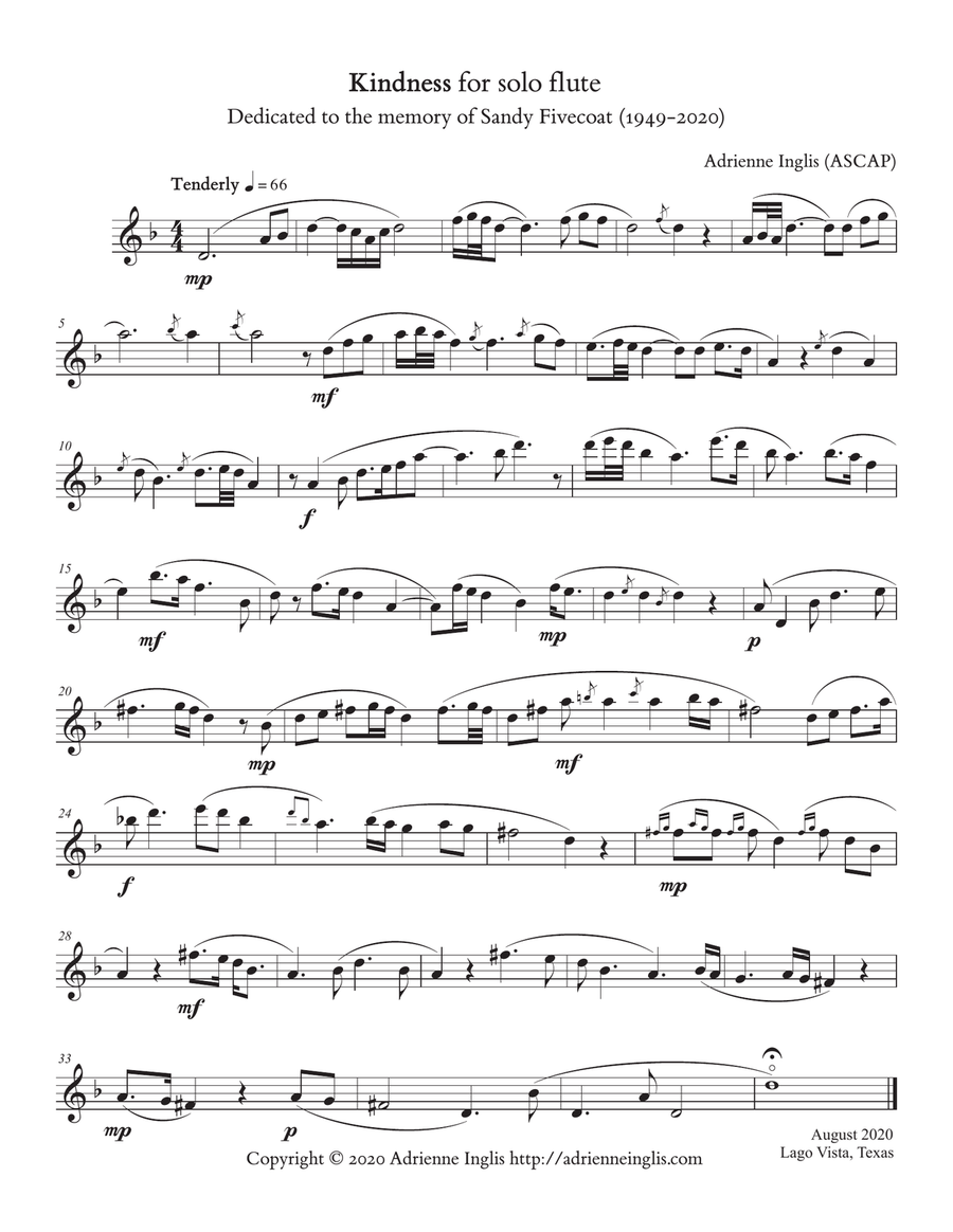 Kindness for solo flute Flute Solo scores gallery preview page 1