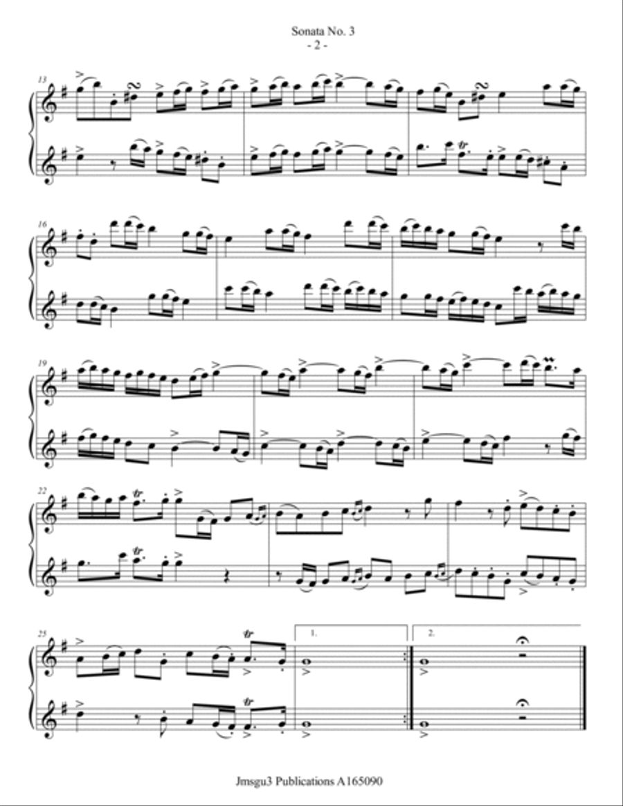 Loeillet: Sonata No. 3 for Baritone Sax Duo Woodwind Duet scores gallery preview page 2