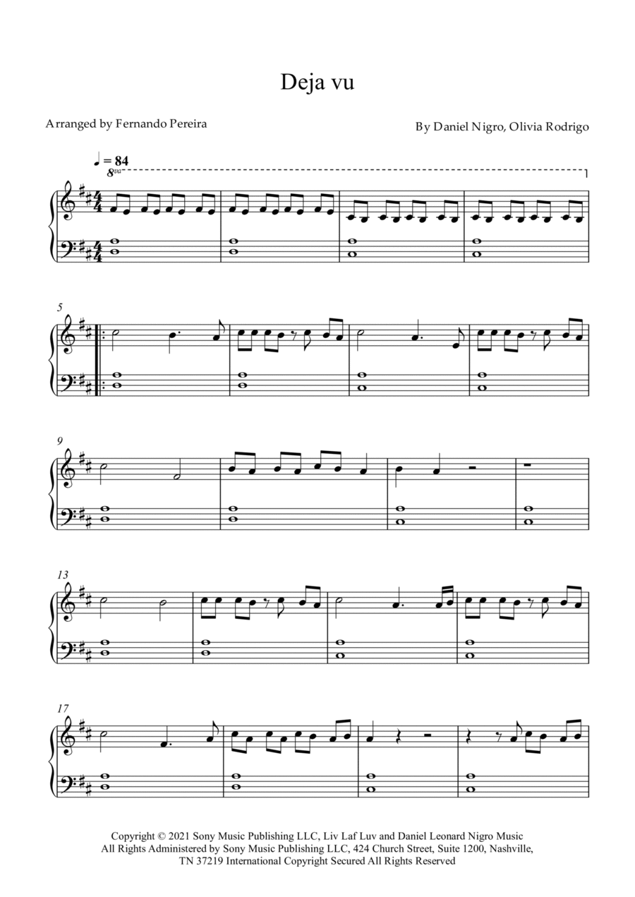 Deja Vu Deja Vu Easy Piano scores gallery preview page 1