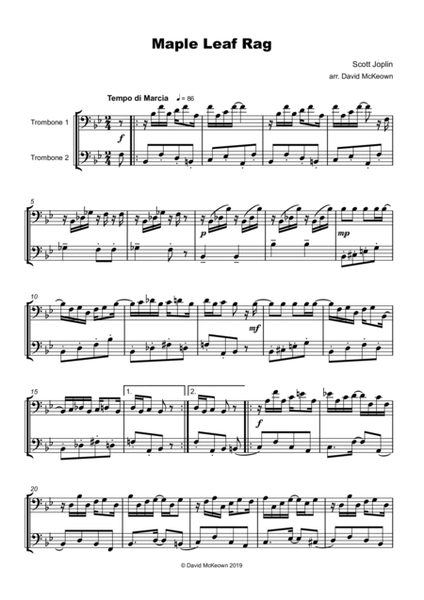 Maple Leaf Rag, by Scott Joplin, Trombone Duet