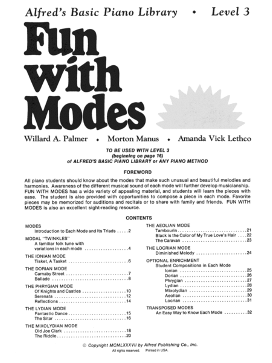 Alfred's Basic Piano Library Fun with Modes Piano Method scores gallery preview page 2
