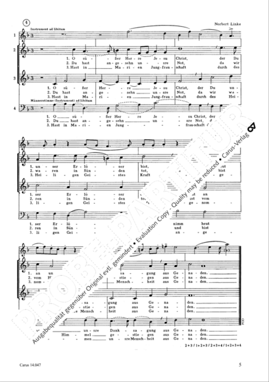 Linke; Poos: O susser Herre Jesu Christ Score scores gallery preview page 4