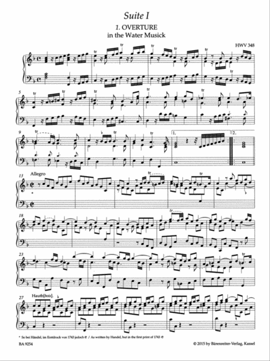Water Music / Music for the Royal Fireworks HWV 348-351 (Set for the Harpsichord or Organ) Flute scores gallery preview page 2