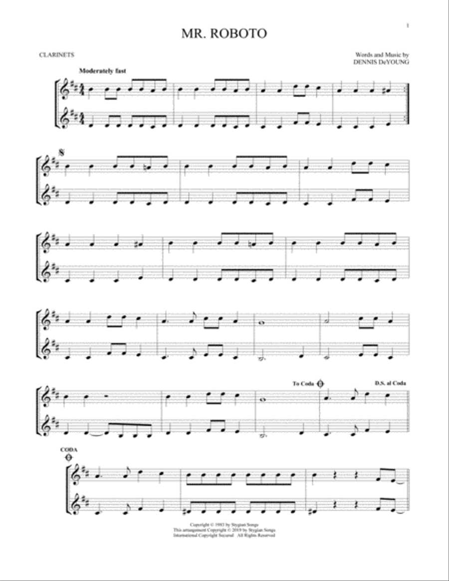 Mr. Roboto Mr. Roboto Clarinet Duet scores gallery preview page 1