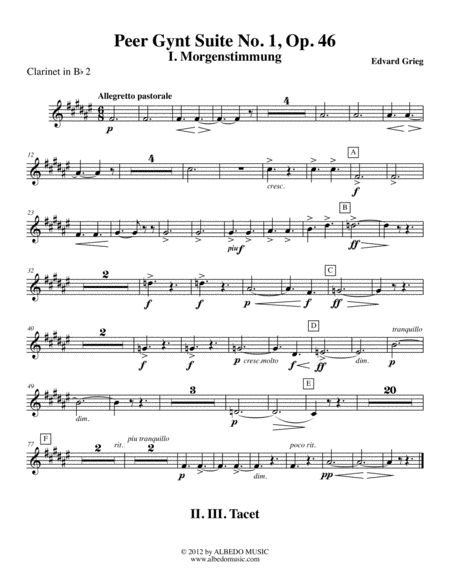 Grieg Peer Gynt Suite No.1 - Clarinet in Bb 2 (Transposed Part), Op.46