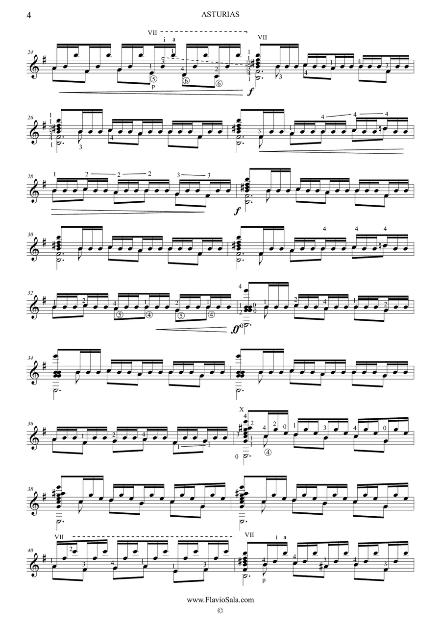 ASTURIAS by Albéniz - Transcr. for guitar by Flavio SALA Classical Guitar scores gallery preview page 4