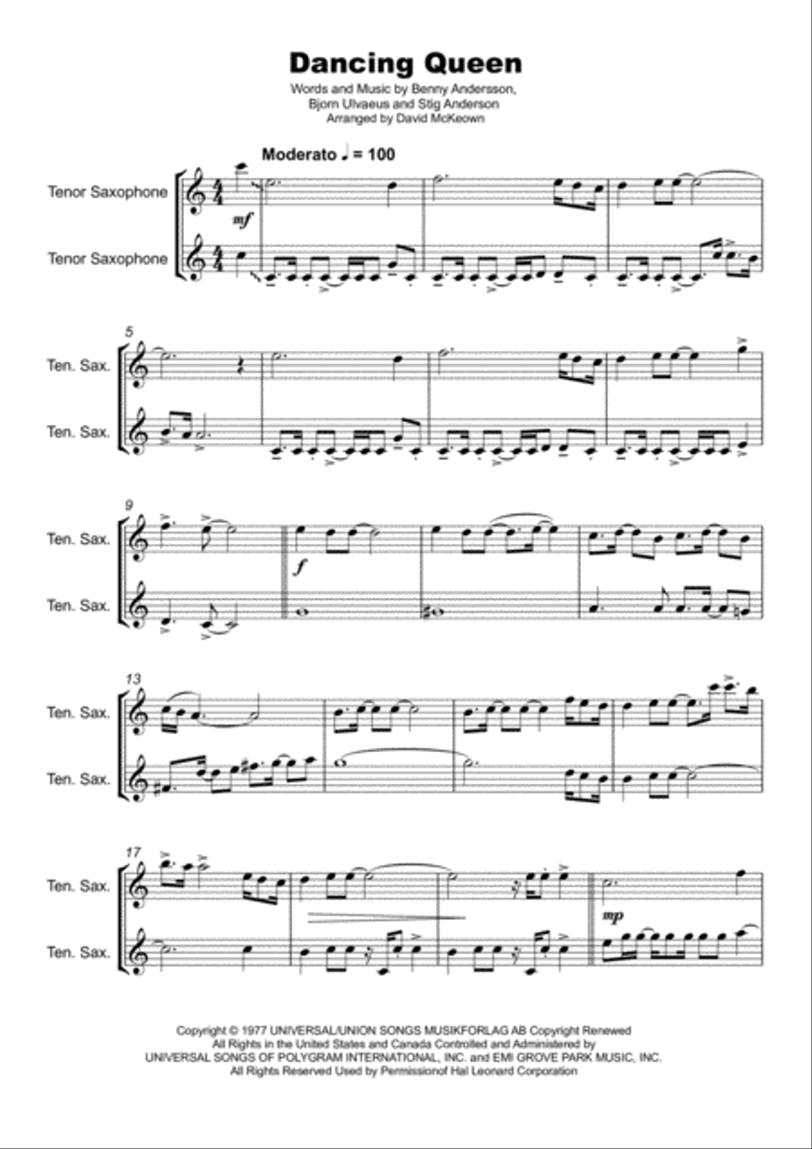 Dancing Queen Woodwind Duet scores gallery preview page 2