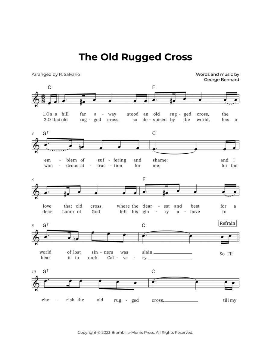The Old Rugged Cross (Key of C Major) Piano scores gallery preview page 1