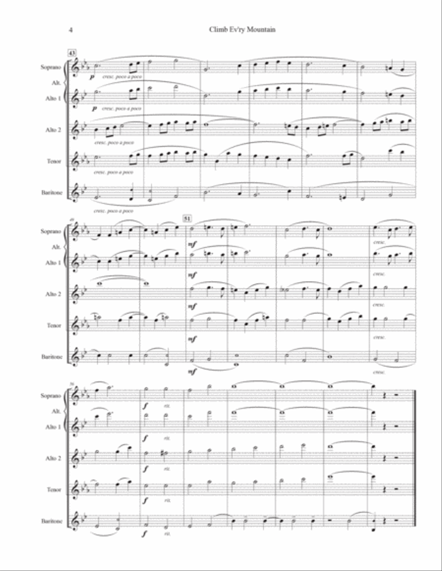 Climb Ev'ry Mountain Saxophone Quartet scores gallery preview page 4