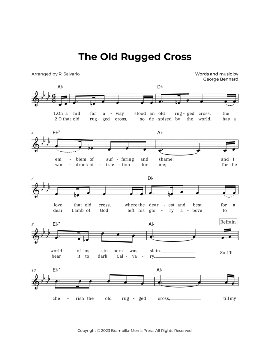 The Old Rugged Cross (Key of A-Flat Major) Piano scores gallery preview page 1