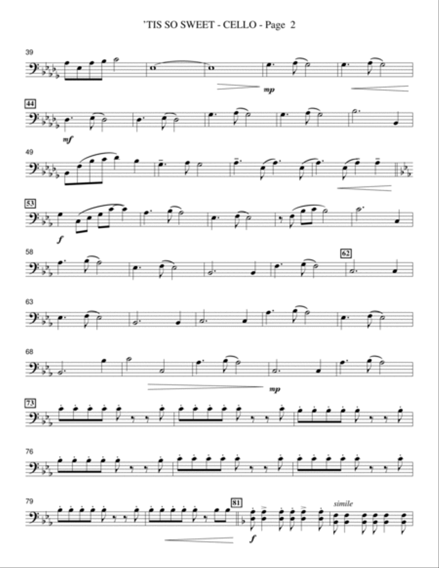'Tis So Sweet - Cello Choir scores gallery preview page 2