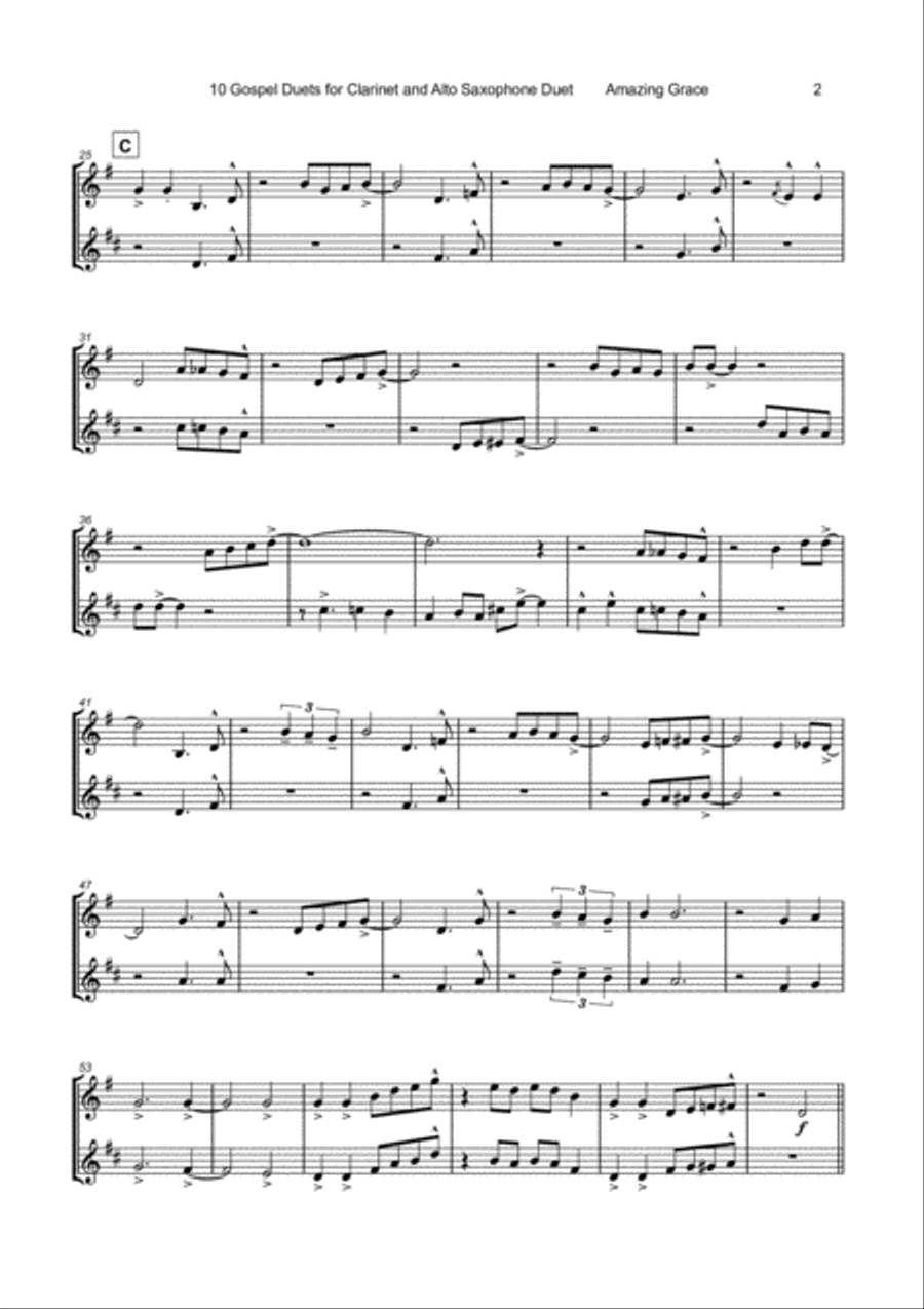 10 Gospel Duets for Clarinet and Alto Saxophone Woodwind Duet scores gallery preview page 4