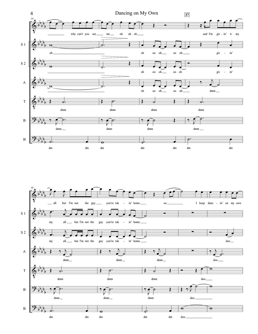 Dancing On My Own Divisi scores gallery preview page 4