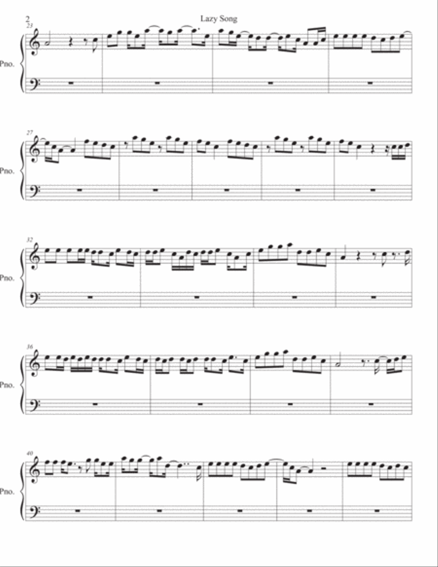The Lazy Song Easy Piano scores gallery preview page 2