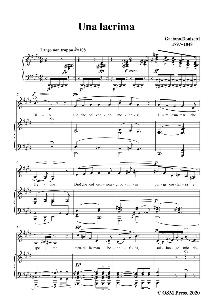 Donizetti-Una lacrima,in E Major,for Voice and Piano Piano, Vocal scores gallery preview page 3