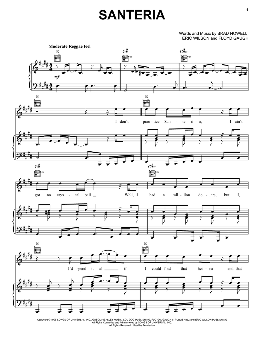 Santeria Acoustic Guitar scores gallery preview page 1