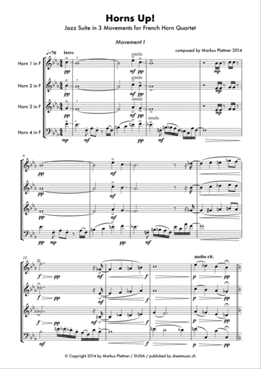 Horns Up! – Jazz Suite in 3 Movements by Markus Plattner – for Horn Quartet French Horn Quartet scores gallery preview page 3