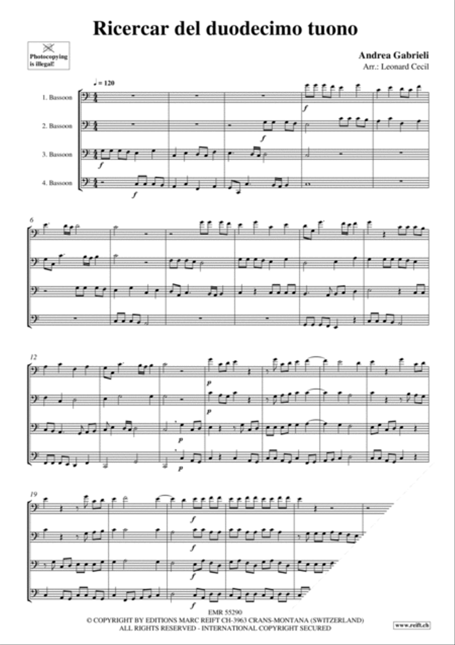 Ricercar del duodecimo tuono Bassoon Quartet scores gallery preview page 3