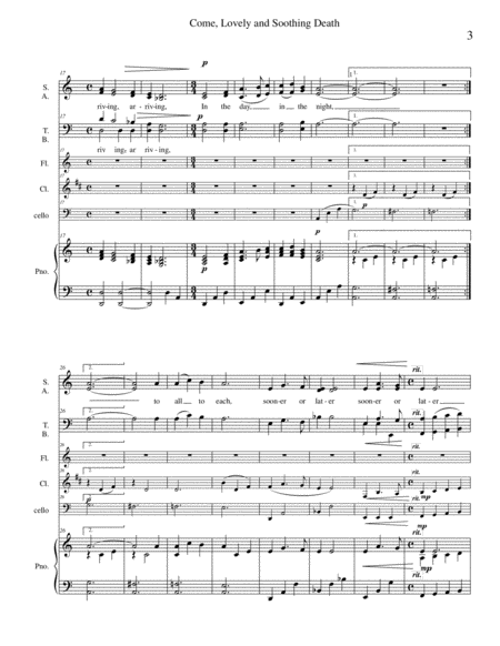 Come, Lovely and Soothing Death for SATB, piano, flute, Bb clarinet, bassoon or cello image number null