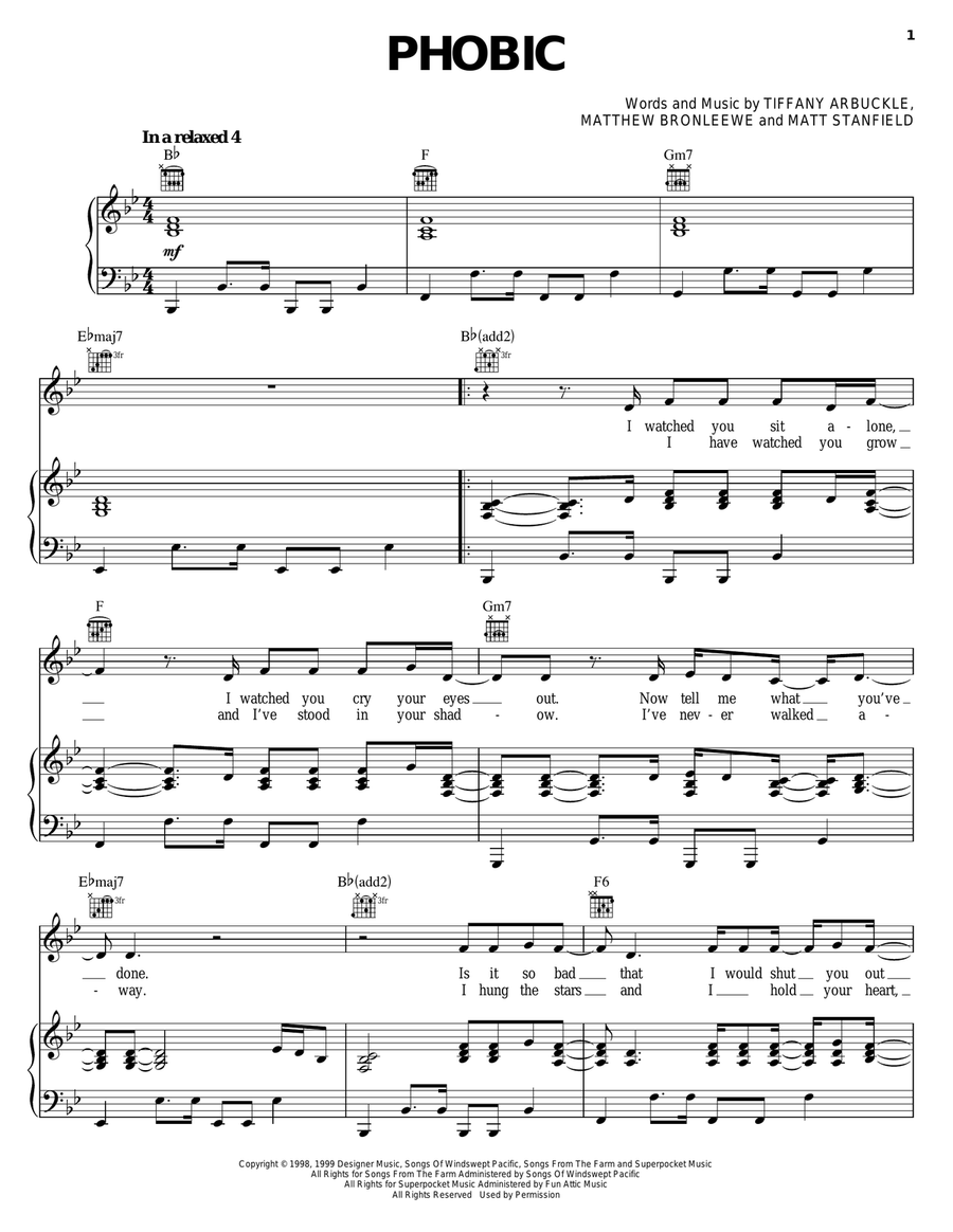 Phobic Phobic Piano, Vocal, Guitar scores gallery preview page 1
