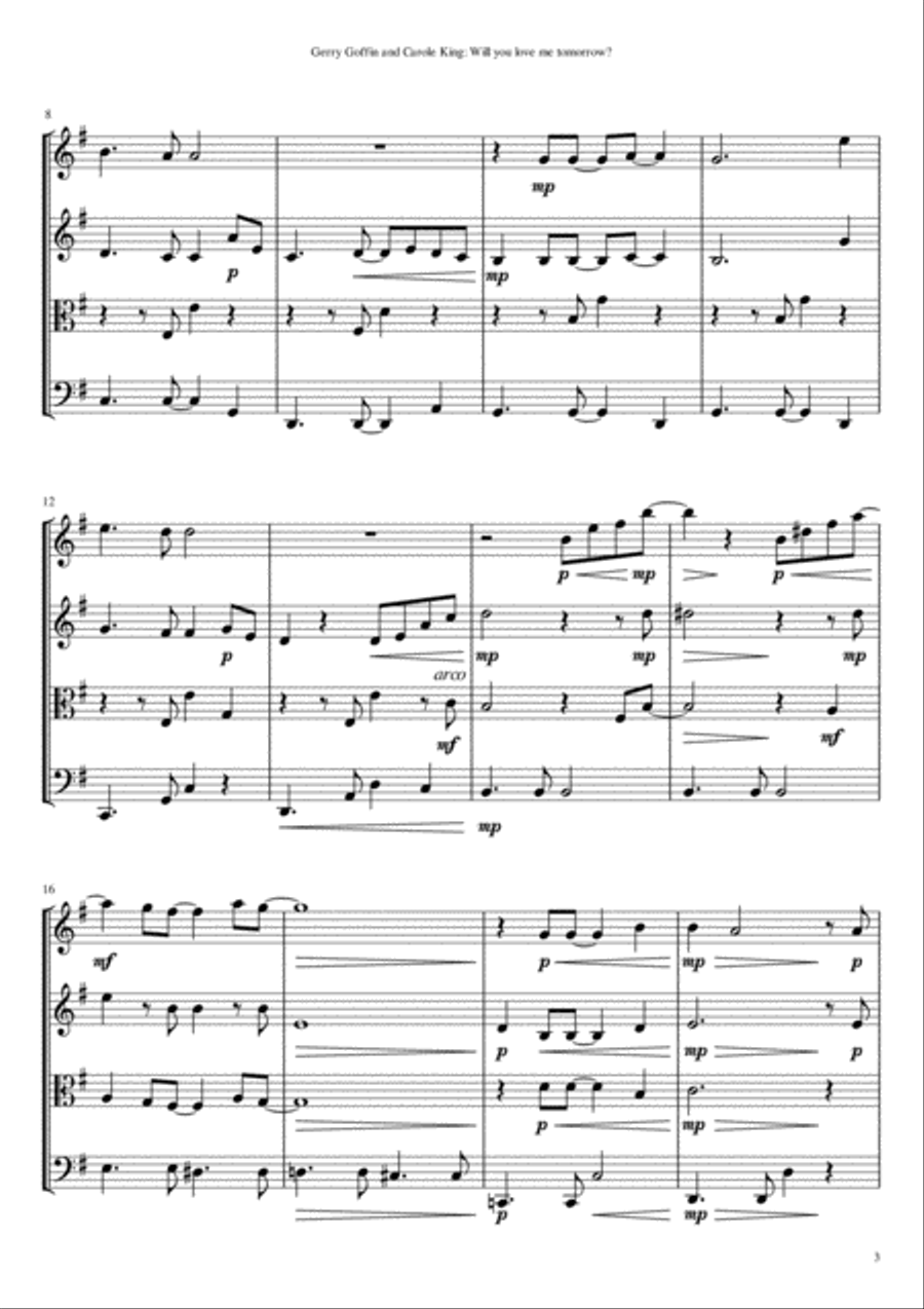 Will You Love Me Tomorrow (Will You Still Love Me Tomorrow) String Quartet scores gallery preview page 3