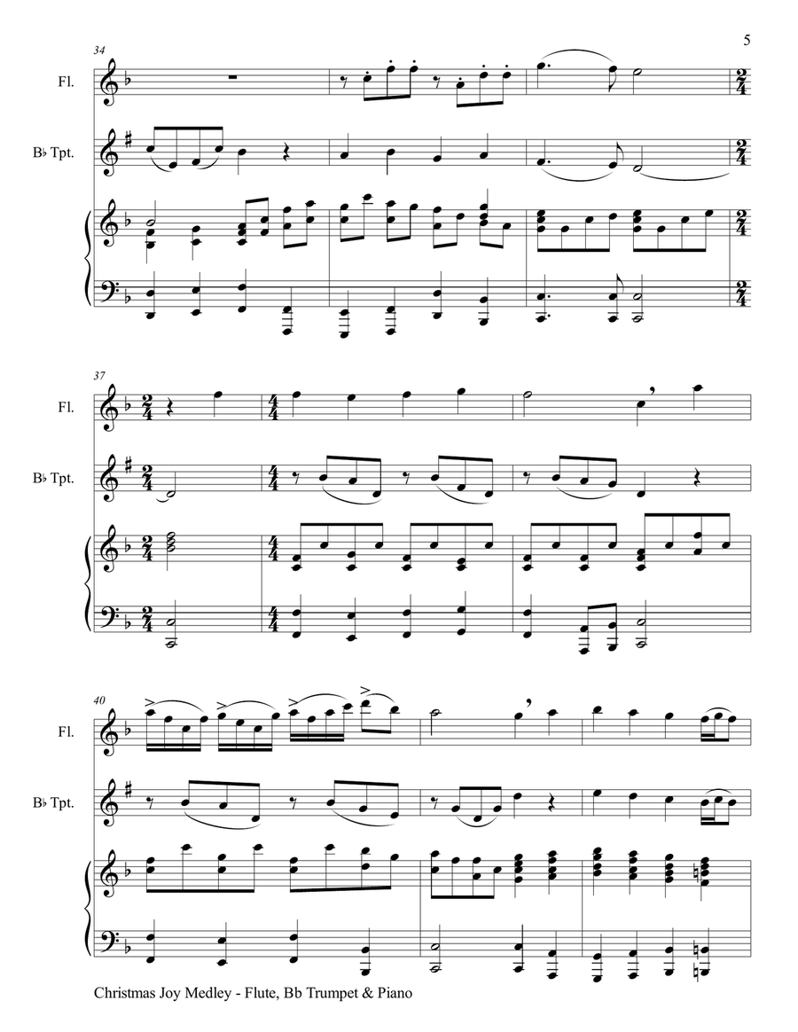 CHRISTMAS JOY MEDLEY (Trio – Flute, Bb Trumpet & Piano with Parts) Flute scores gallery preview page 6