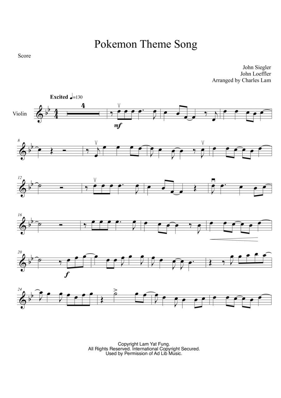 Pokemon (dance Mix) Violin Solo scores gallery preview page 1