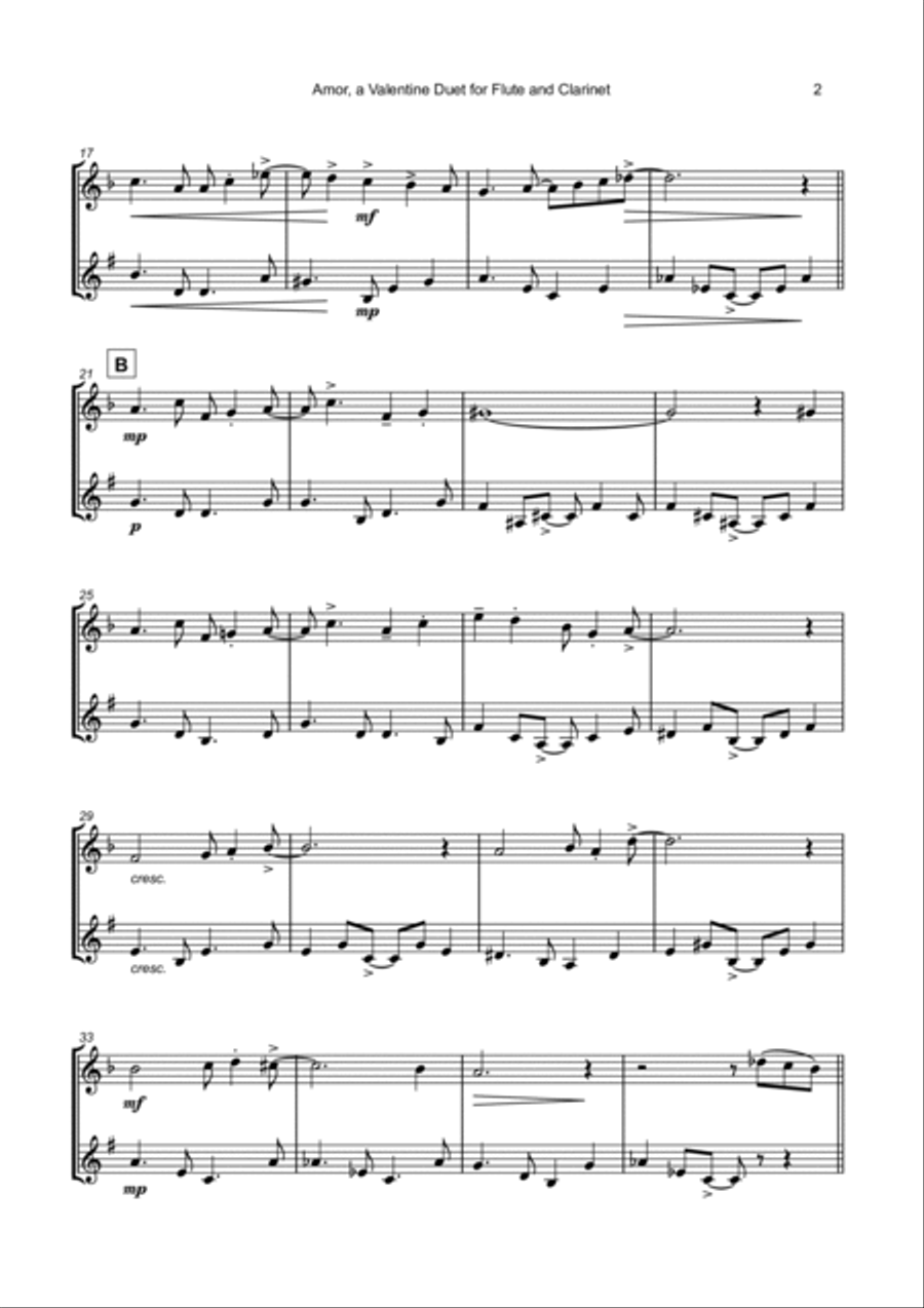 Amor, (Portuguese for Love), Flute and Clarinet Duet Woodwind Duet scores gallery preview page 3