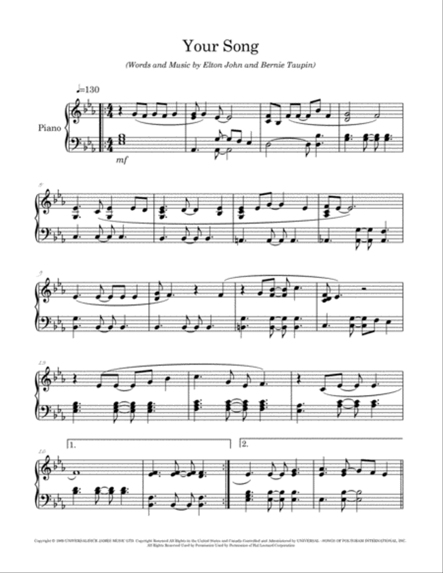 Your Song Your Song Piano Solo scores gallery preview page 2