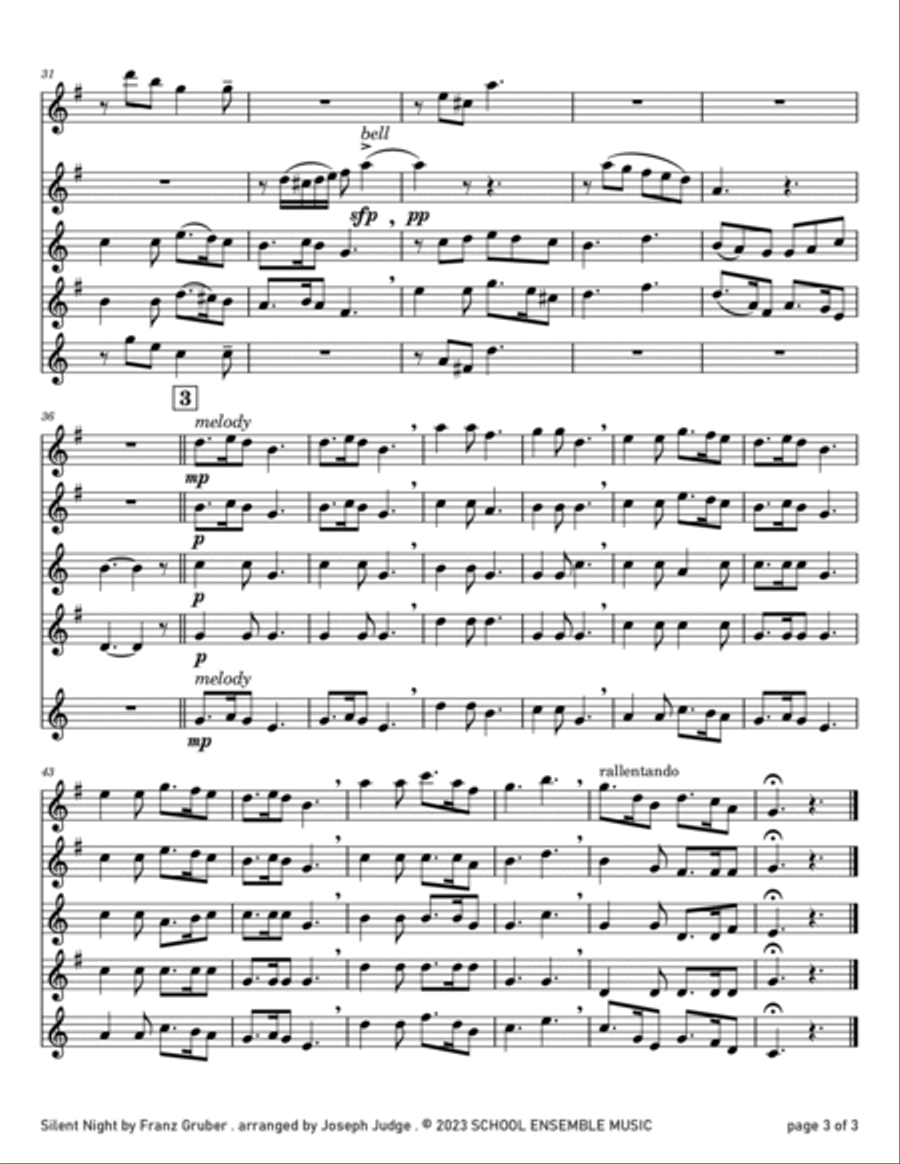 Silent Night for Saxophone Quartet in Schools Saxophone Quartet scores gallery preview page 3