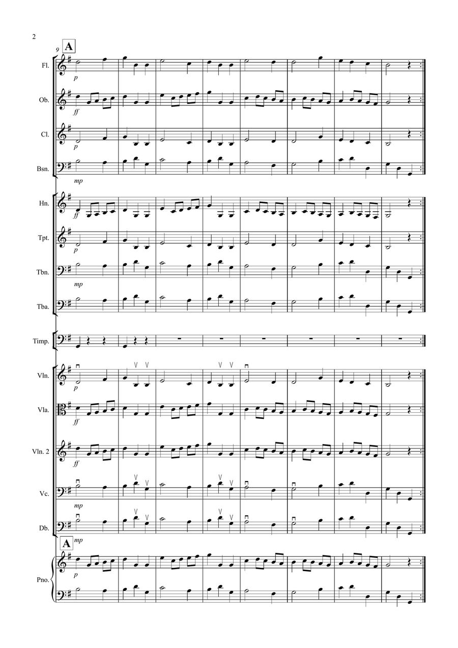 Minuet in G by Bach for School Orchestra Full Orchestra scores gallery preview page 2